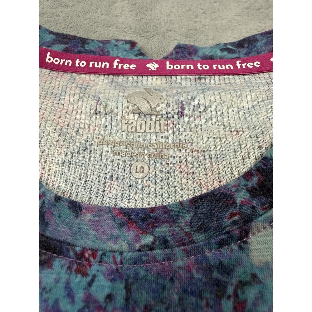 Rabbit Running Shirt Womens Large Abstract Colorful Long Sleeve Wool Thermal Top - Picture 4 of 9